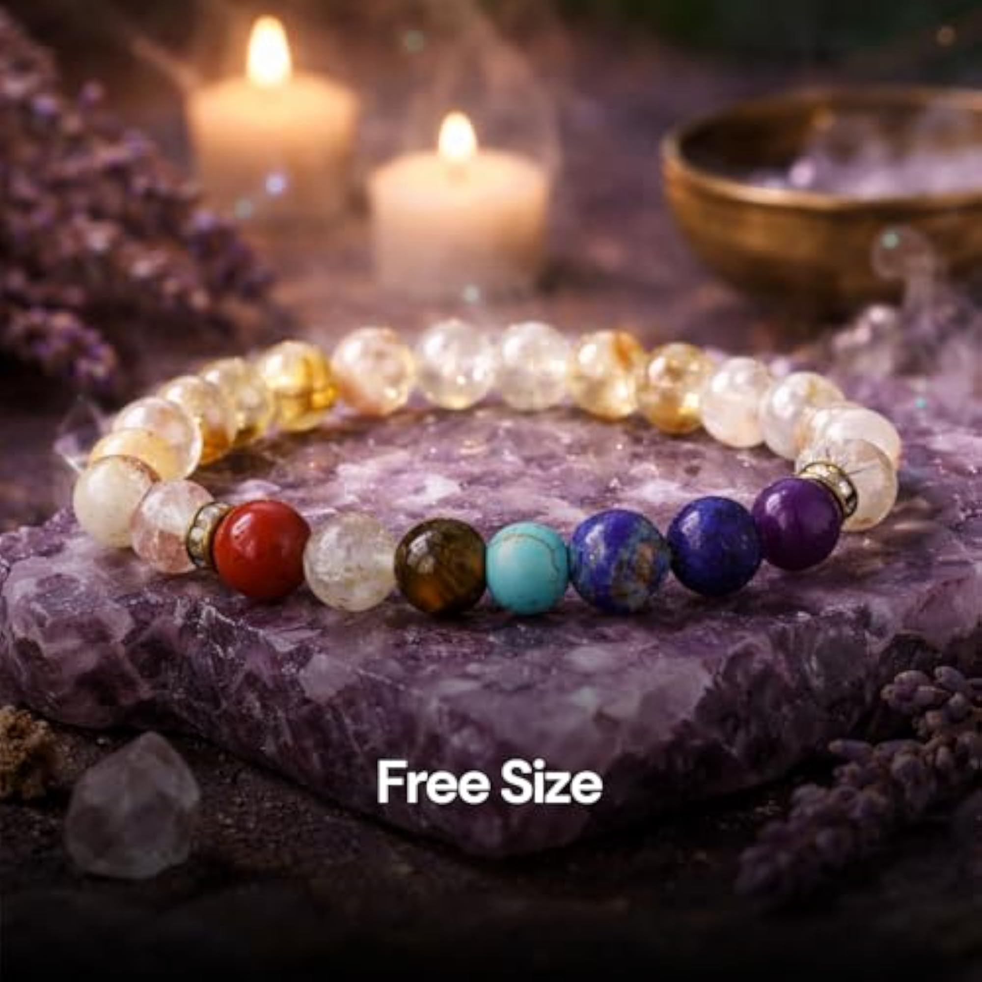 Seven Chakra Healing Crystal Bracelet with Amethyst, Lapis Lazuli, Tiger Eye